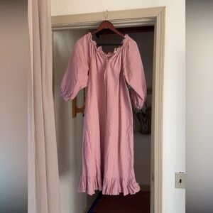 Daily Sleeper Mauve 100% Linen Frill Midi Dress L